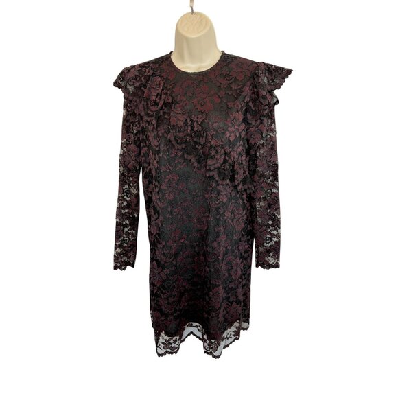 Ganni Flynn Mini Lace Dress in Red Black - size 4 - Picture 4 of 8